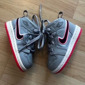 Wolf Grey and pink hightop air jordans Toddler 4C